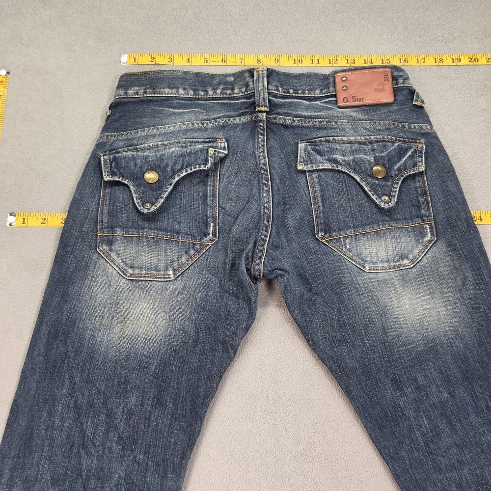 G-Star Raw 3301 Jeans Mens 33x31 Blue Straight Button Fly Faint Stains Denim - Picture 5 of 15